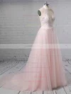 Tulle Halter A-line Sweep Train Appliques Lace Wedding Dresses #UKM00023452