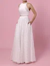 A-line Scoop Neck Lace Floor-length Wedding Dresses With Pockets #UKM00023456