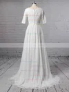 Lace Chiffon V-neck A-line Sweep Train Beading Wedding Dresses #UKM00023463