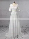 Lace Chiffon V-neck A-line Sweep Train Beading Wedding Dresses #UKM00023463