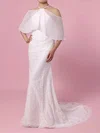 Trumpet/Mermaid Off-the-shoulder Lace Chiffon Sweep Train Wedding Dresses #UKM00023466