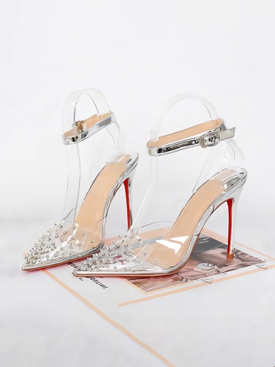 Women's Pumps Stiletto Heel Silver PVC Wedding Shoes #UKM03030862