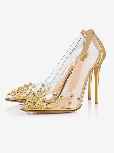 Women's Pumps Stiletto Heel Gold Leatherette Wedding Shoes #UKM03030867