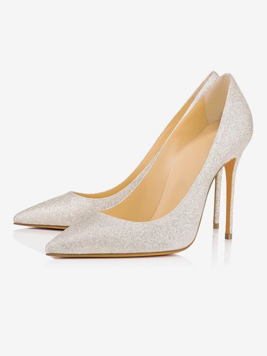 Women's Pumps Stiletto Heel Silver Sparkling Glitter Wedding Shoes #UKM03030872