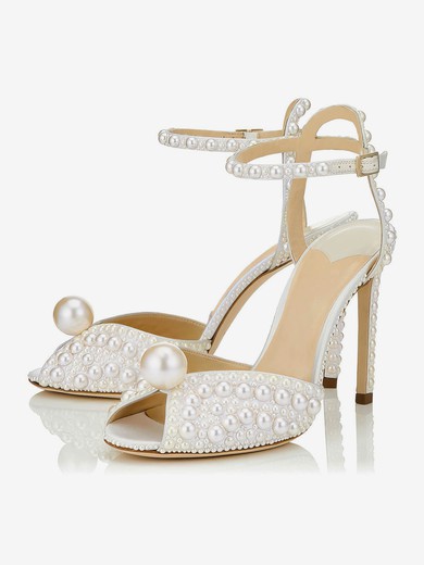 Women's Pumps Stiletto Heel Ivory Patent Leather Wedding Shoes #UKM03030873