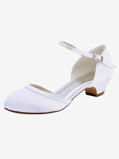 Women's Pumps Low Heel White Satin Wedding Shoes #UKM03030874