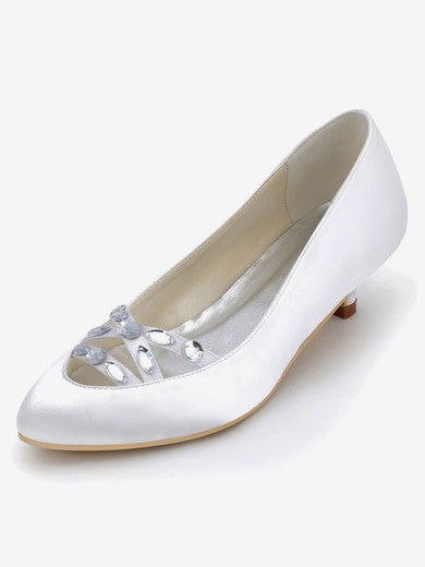 Women's Pumps Kitten Heel White Satin Wedding Shoes #UKM03030879