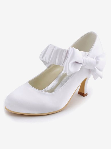 Women's Pumps Cone Heel White Satin Wedding Shoes #UKM03030880
