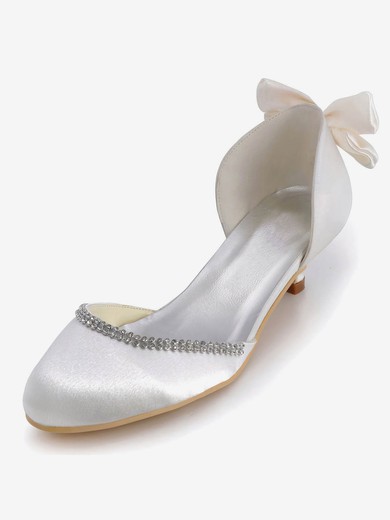 Women's Pumps Kitten Heel White Satin Wedding Shoes #UKM03030881