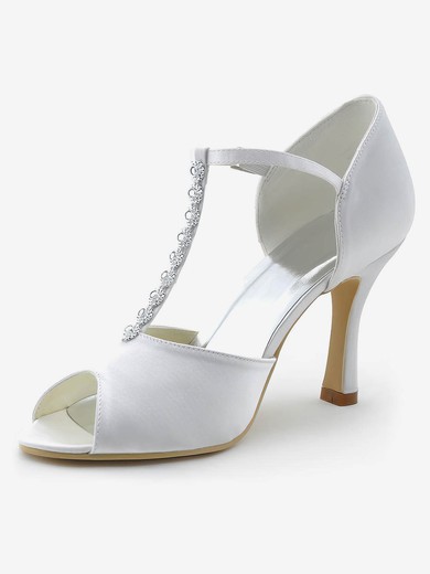 Women's Pumps Cone Heel White Satin Wedding Shoes #UKM03030883
