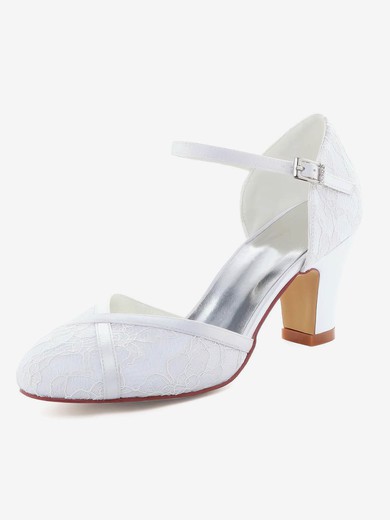 Women's Pumps Chunky Heel White Satin Wedding Shoes #UKM03030884