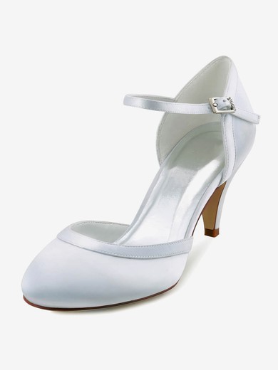 Women's Pumps Cone Heel White Satin Wedding Shoes #UKM03030885