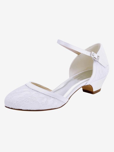 Women's Pumps Chunky Heel White Satin Wedding Shoes #UKM03030886