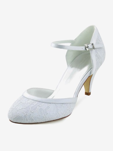 Women's Pumps Cone Heel White Satin Wedding Shoes #UKM03030887