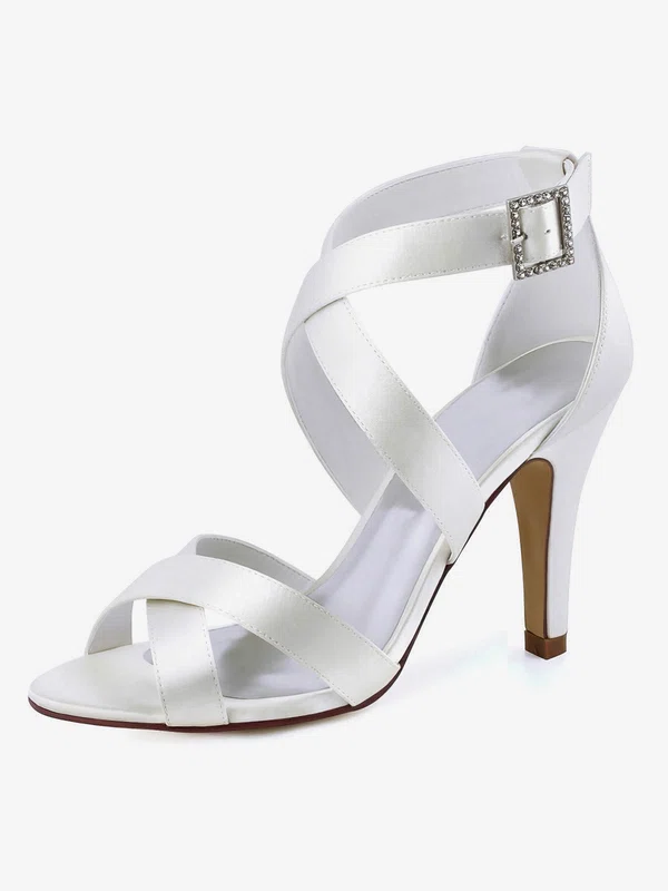Women's Pumps Cone Heel White Satin Wedding Shoes #UKM03030890