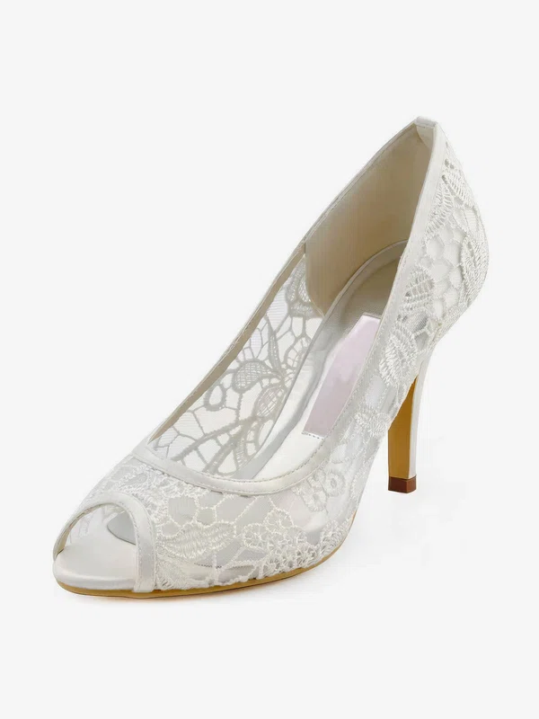 Women's Pumps Cone Heel White Satin Wedding Shoes #UKM03030895