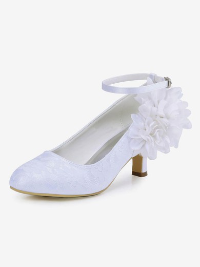 Women's Pumps Kitten Heel White Satin Wedding Shoes #UKM03030896