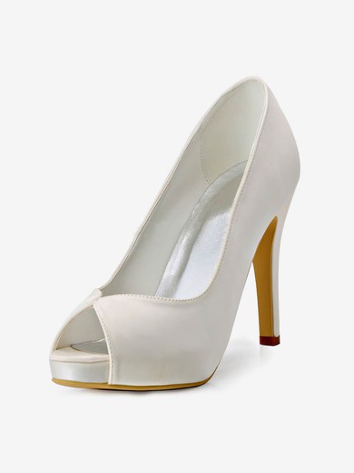 Women's Pumps Stiletto Heel White Satin Wedding Shoes #UKM03030898