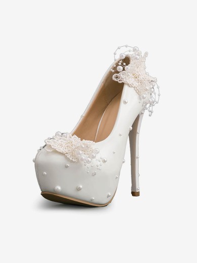 Women's Pumps Stiletto Heel White Leatherette Wedding Shoes #UKM03030902