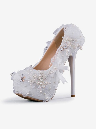 Women's Pumps Stiletto Heel White Leatherette Wedding Shoes #UKM03030903