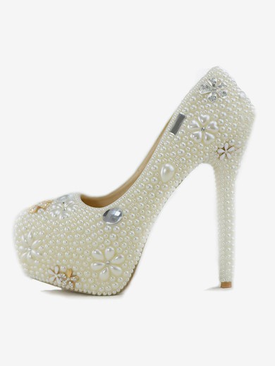 Women's Pumps Stiletto Heel White Leatherette Wedding Shoes #UKM03030904