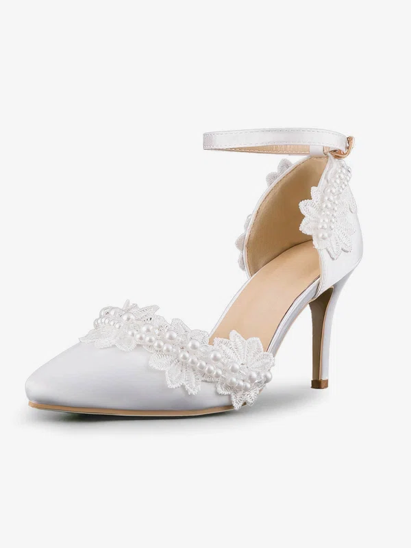 Women's Pumps Cone Heel White Leatherette Wedding Shoes #UKM03030905