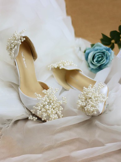Women's Pumps Cone Heel White Leatherette Wedding Shoes #UKM03030906