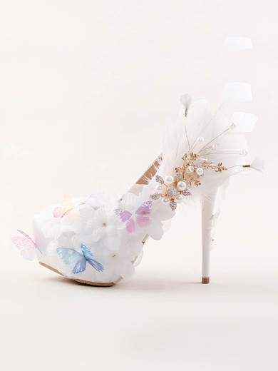 Women's Pumps Stiletto Heel White Leatherette Wedding Shoes #UKM03030907