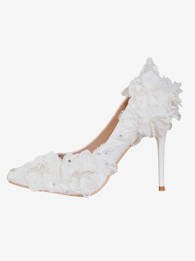 Women's Pumps Stiletto Heel White Leatherette Wedding Shoes #UKM03030911