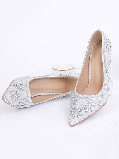 Women's Pumps Stiletto Heel Silver Leatherette Wedding Shoes #UKM03030913