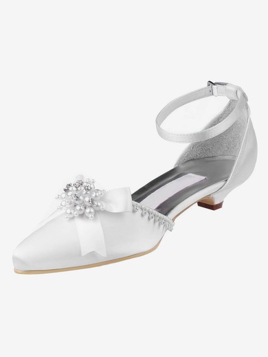 Women's Pumps Kitten Heel White Satin Wedding Shoes #UKM03030919