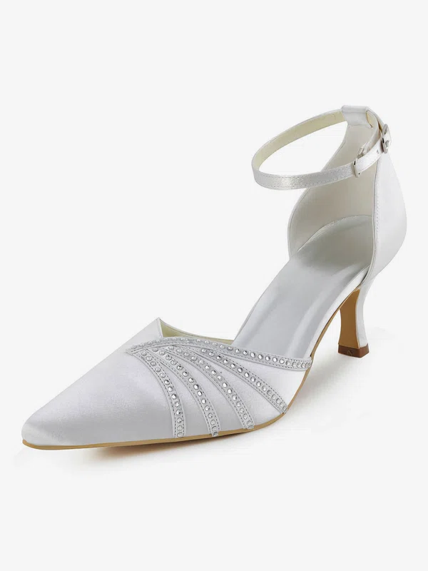 Women's Pumps Cone Heel White Satin Wedding Shoes #UKM03030920