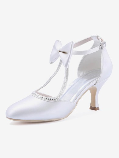 Women's Pumps Cone Heel White Satin Wedding Shoes #UKM03030922