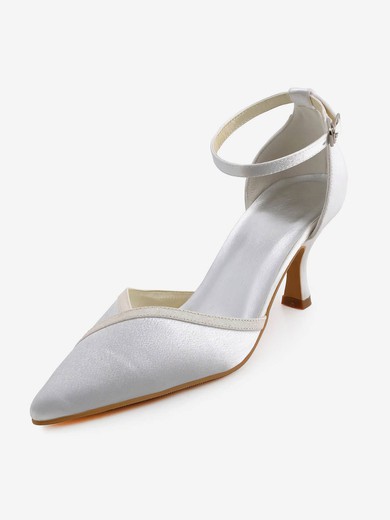 Women's Pumps Cone Heel White Satin Wedding Shoes #UKM03030923