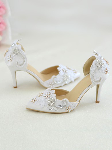 Women's Pumps Cone Heel White Satin Wedding Shoes #UKM03030924