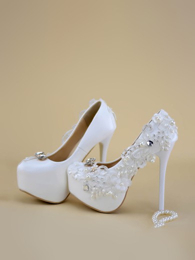 Women's Pumps Stiletto Heel White Leatherette Wedding Shoes #UKM03030925
