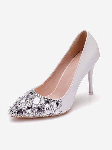 Women's Pumps Stiletto Heel Ivory Leatherette Wedding Shoes #UKM03030928