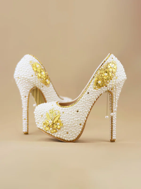 Women's Pumps  Stiletto Heel White Leatherette Wedding Shoes #UKM03030933