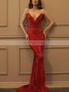 Sequined V-neck Trumpet/Mermaid Sweep Train Prom Dresses #UKM020106503