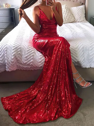 Sheath/Column Cowl Neck Sparkly Sequin Prom Dresses #UKM020106509