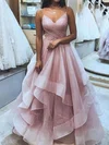 Ball Gown/Princess Floor-length V-neck Glitter Cascading Ruffles Prom Dresses #UKM020106511