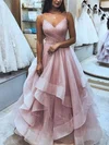 Ball Gown/Princess Floor-length V-neck Glitter Cascading Ruffles Prom Dresses #UKM020106511
