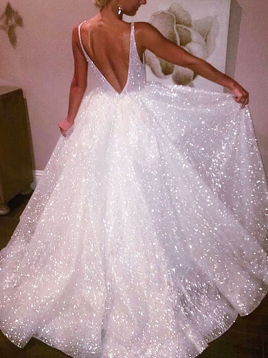 Glitter V-neck Princess Floor-length Prom Dresses #UKM020106524