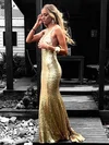 Sheath/Column Floor-length V-neck Sequined Appliques Lace Prom Dresses #UKM020106539