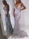 Trumpet/Mermaid Sweep Train V-neck Sequined Prom Dresses #UKM020106546