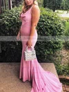 Trumpet/Mermaid Cowl Neck Shimmer Crepe Sweep Train Prom Dresses #UKM020106557