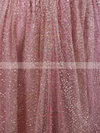 A-line V-neck Glitter Sweep Train Ruffles Prom Dresses #UKM020106556