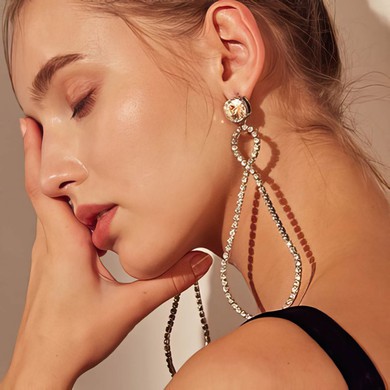 Ladies' Crystal Silver Pierced Earrings #UKM03080159