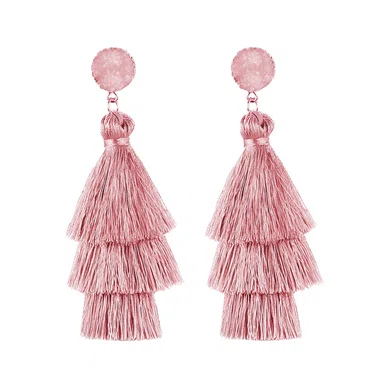 Ladies' Tassel Pink Pierced Earrings #UKM03080162
