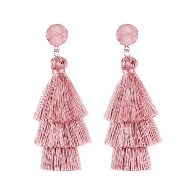 Ladies' Tassel Pink Pierced Earrings #UKM03080162